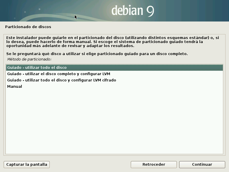 Debian Particionamiento Guiado