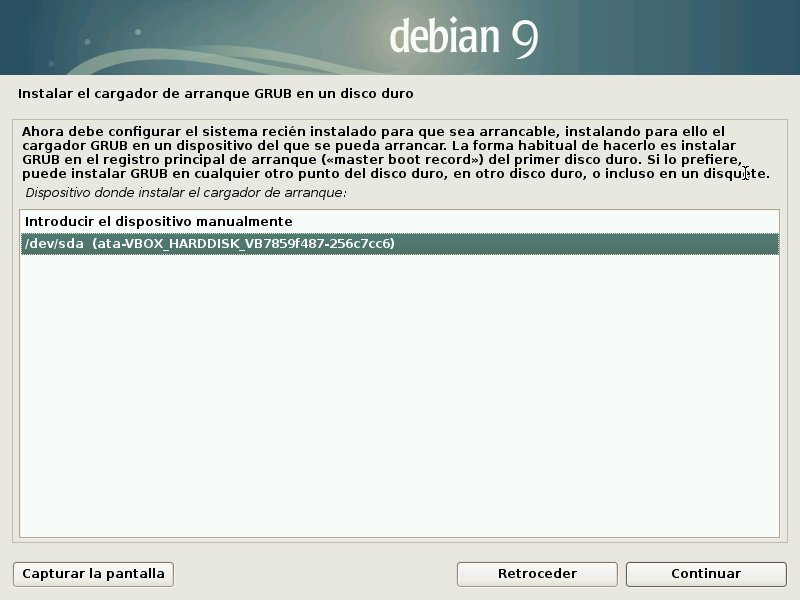 Debian MBR Selecciona disco